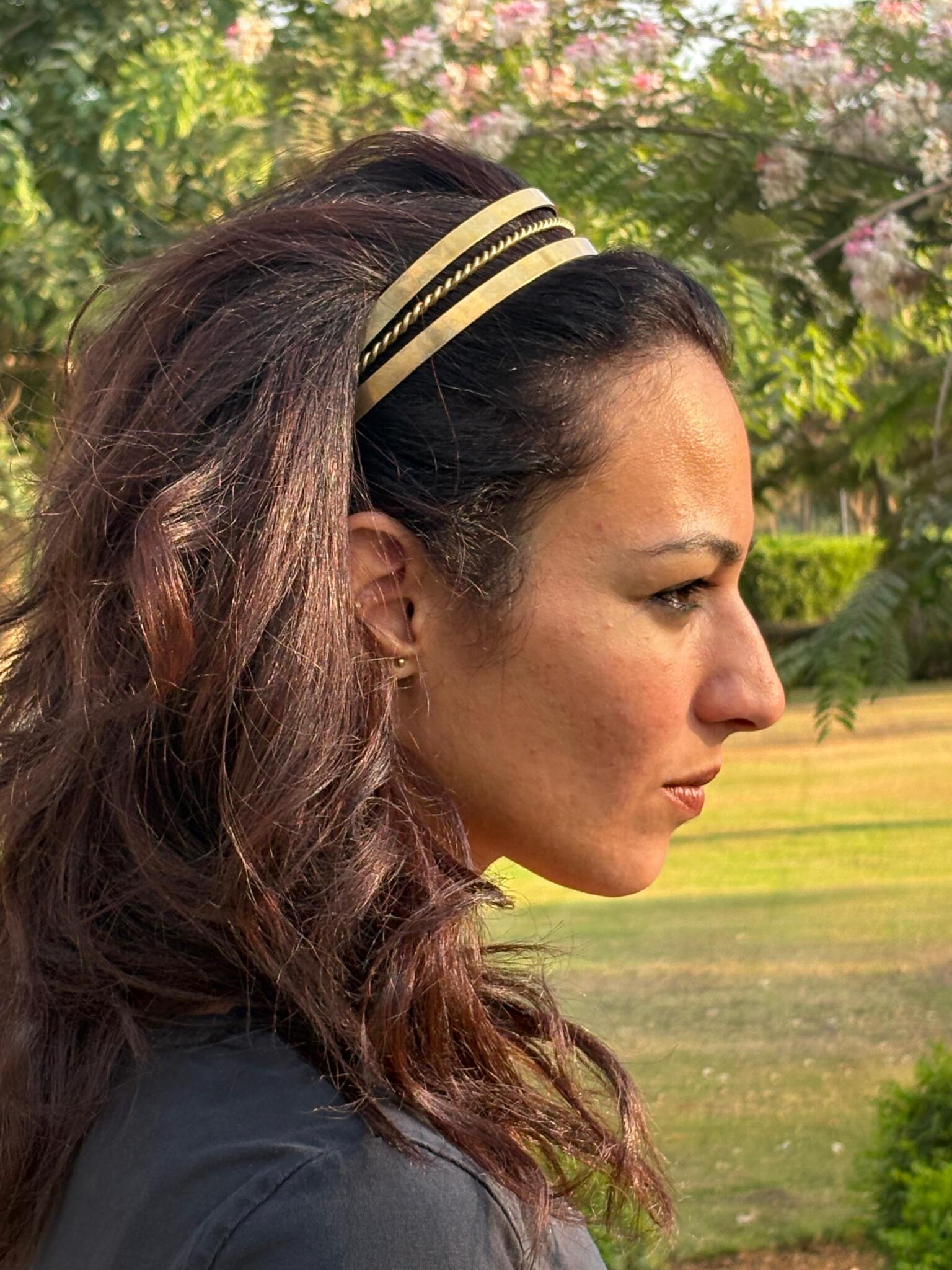 The Queen Handcrafted Brass Headband 1 The Queen brass headband, not gold plated.