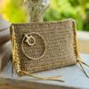 Golden stiched burlap clutch