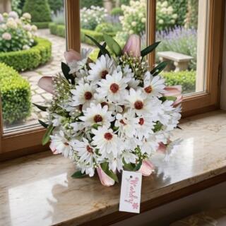 Elegant daisies and tulips bridal bouquet