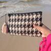 Houndstooth beige clutch
