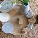 concrete tray with coasters & vase