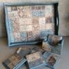 Beige and blue tray and coasters set