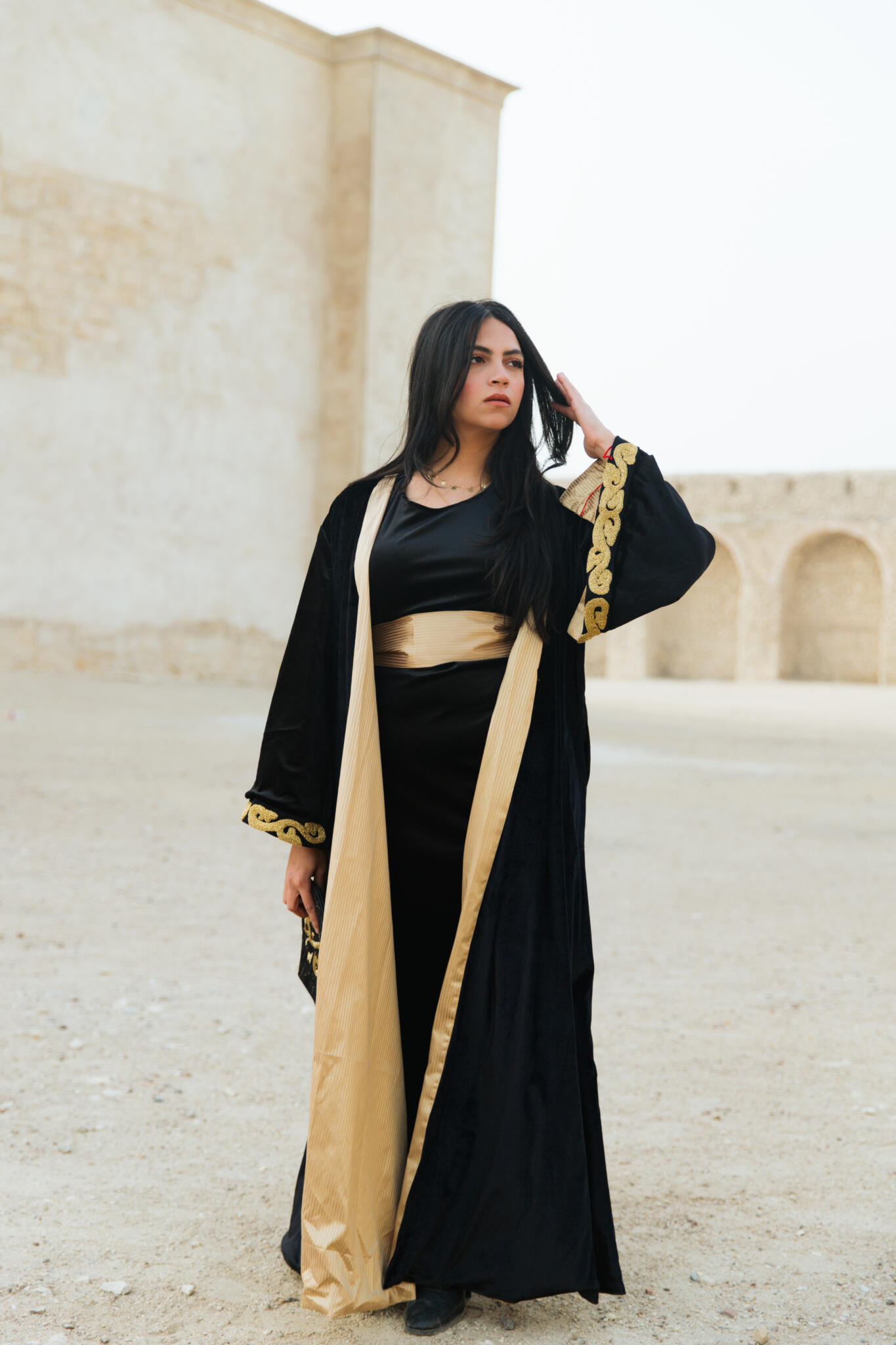 "Golden Hamsa Kaftan" in Black 1 "Golden Hamsa Kaftan" in Black