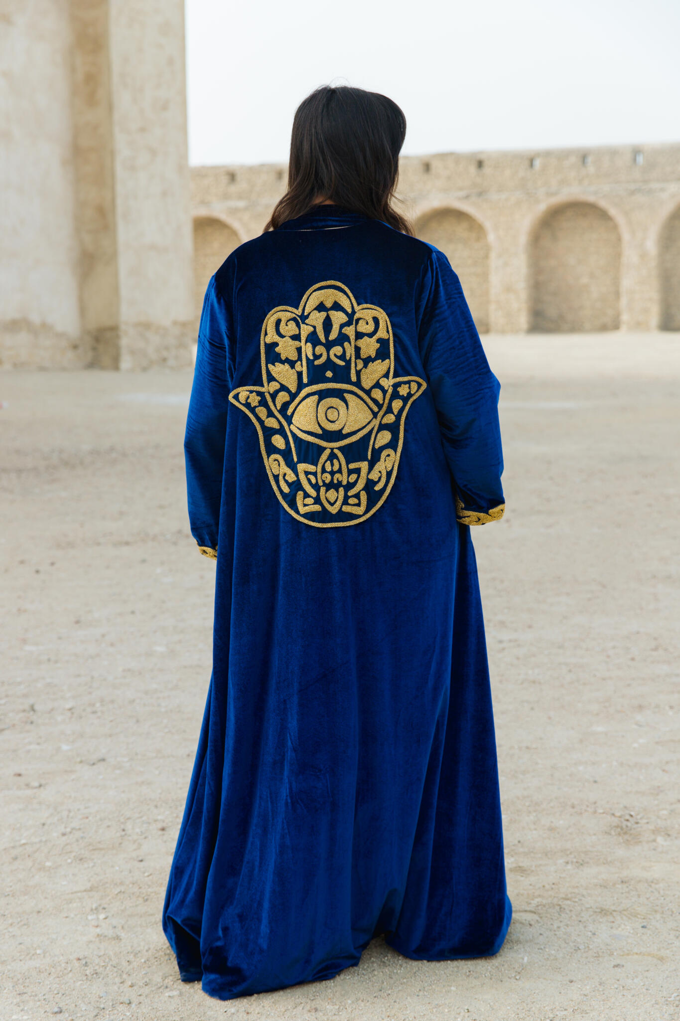 "Golden Hamsa Kaftan" in Black 6 IMG 0456 scaled