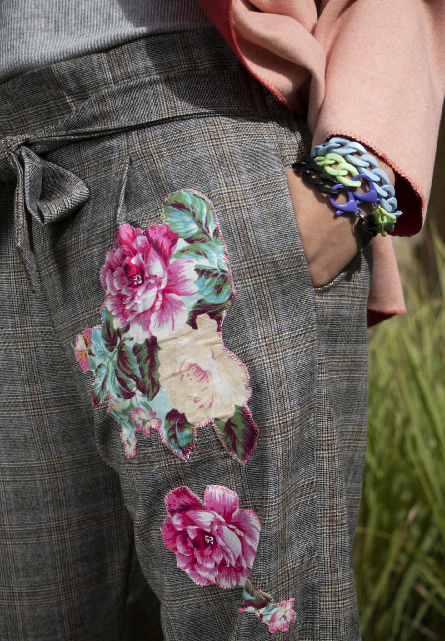 Floral Patch Plaid Pants 1 Floral Patch Plaid Pants