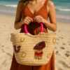 Pink horse straw bag