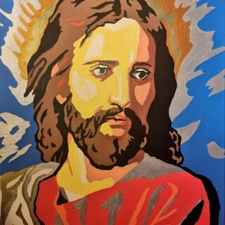 jesus acrylic painting in pop art style