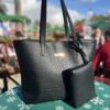 Black Croc Mat Tote Bag with Matching Pouch