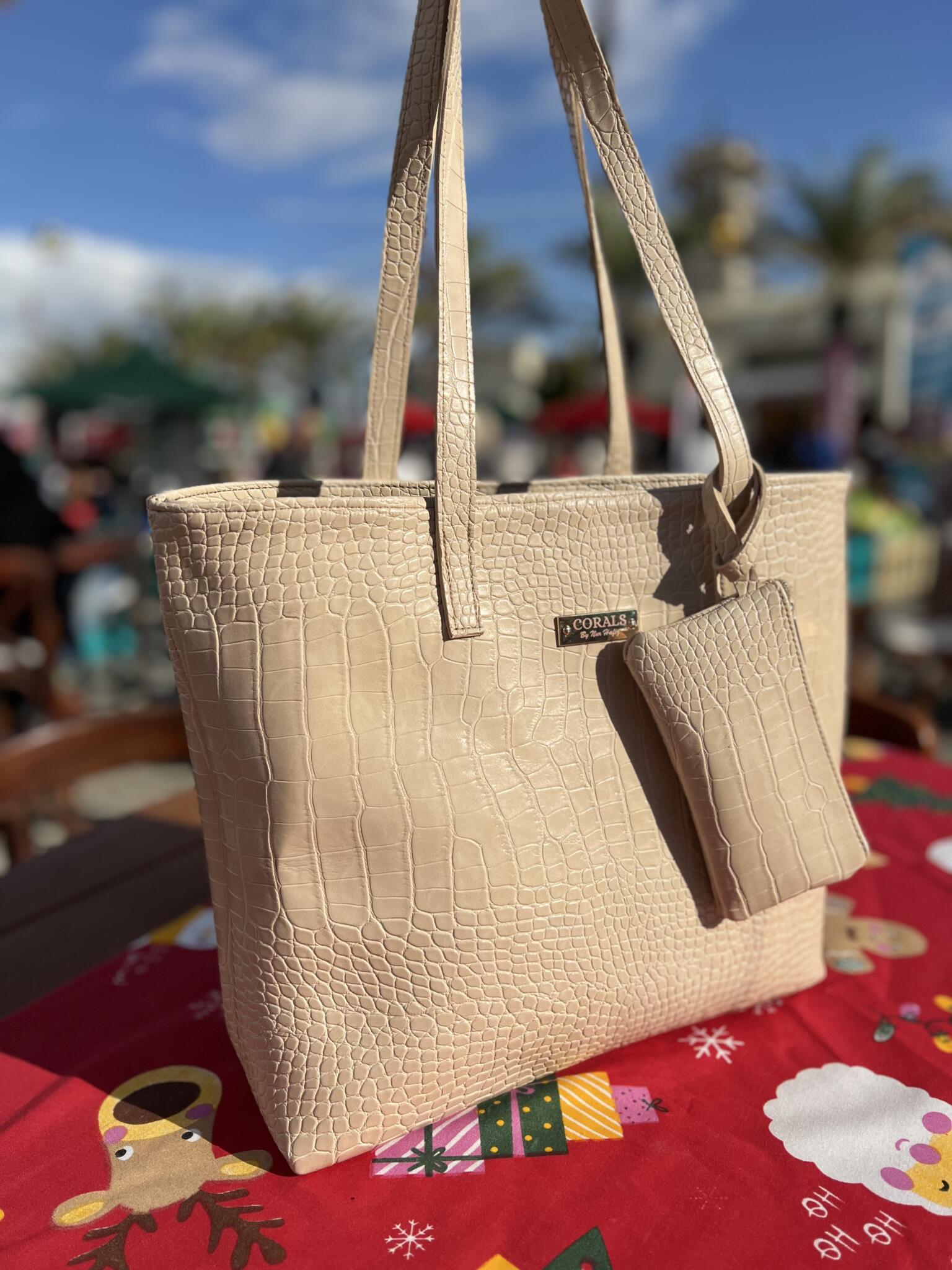 Beige Croc Embossed Tote bag with Detachable Pouch 3 IMG 2453 1 scaled