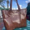 Camel Croc Embossed Tote with Matching Pouch