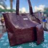 Bold burgundy Croc Embossed Tote with Matching Pouch