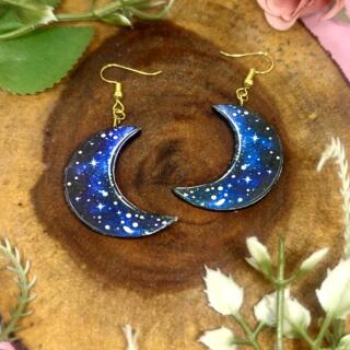 Starry Crescent Moon Earrings