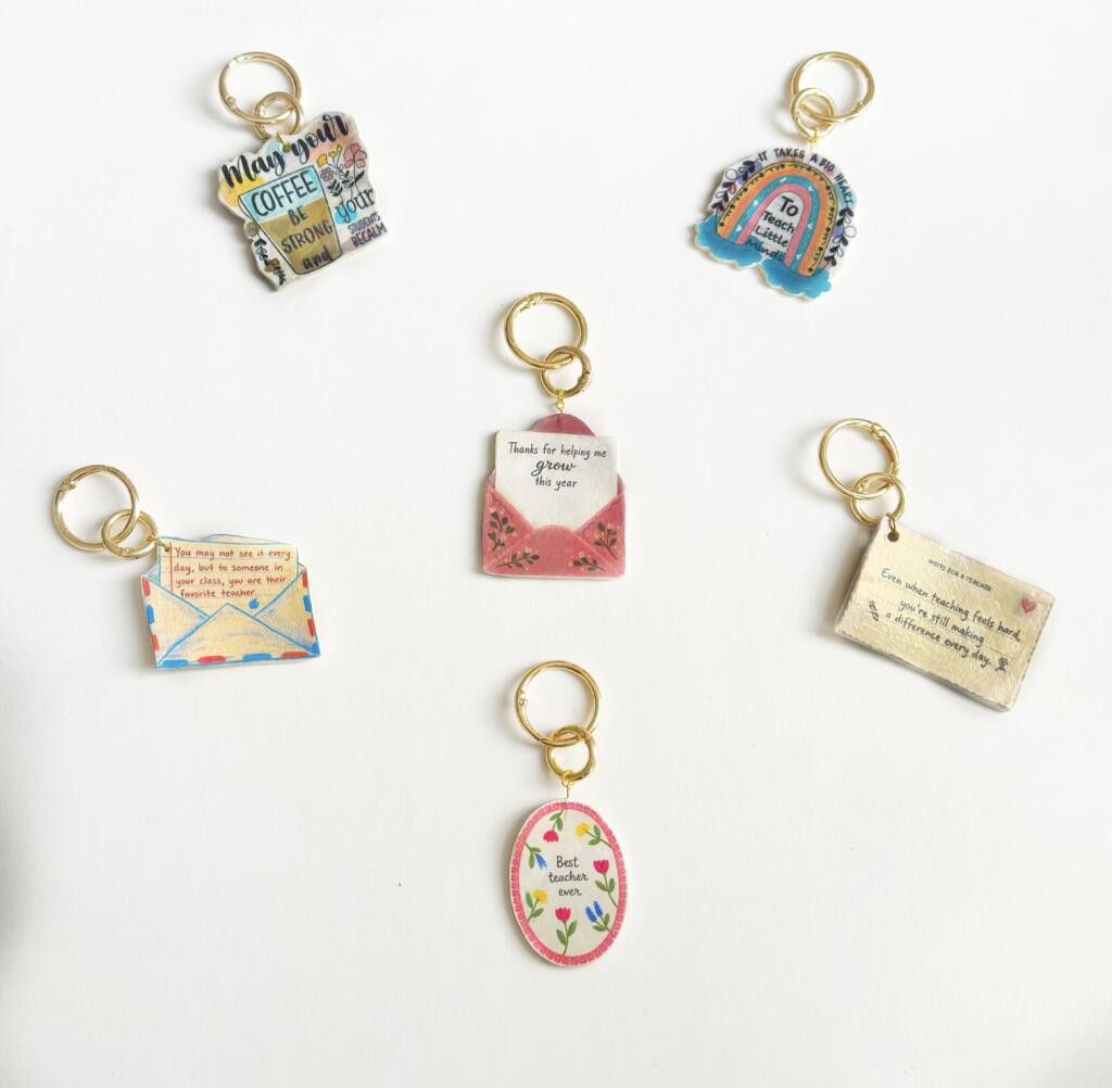 Teacher Appreciation Keychains and bag charms.
