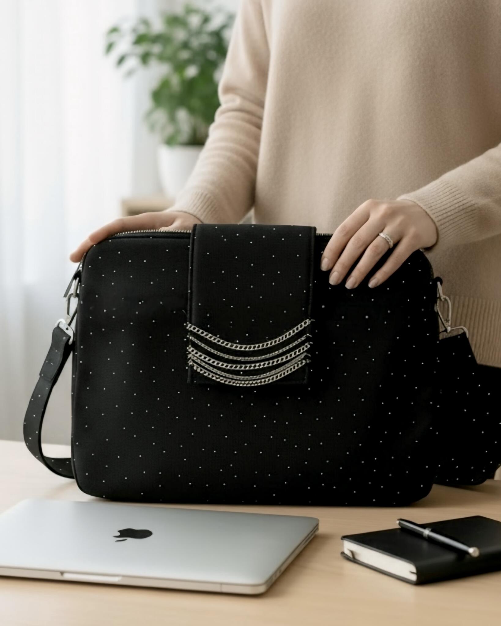 Black strassy laptop bag 1 Black strays laptop bag