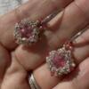 Swarovski pink silver single crystal earrings