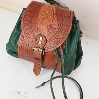 Hand-Tooled Genuine Leather Backpack – Brown & Green1