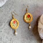 Vintage Red Rose Painting Earrings