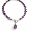Silk Hand knotted amethyst necklace, sterling silver clasp on the front