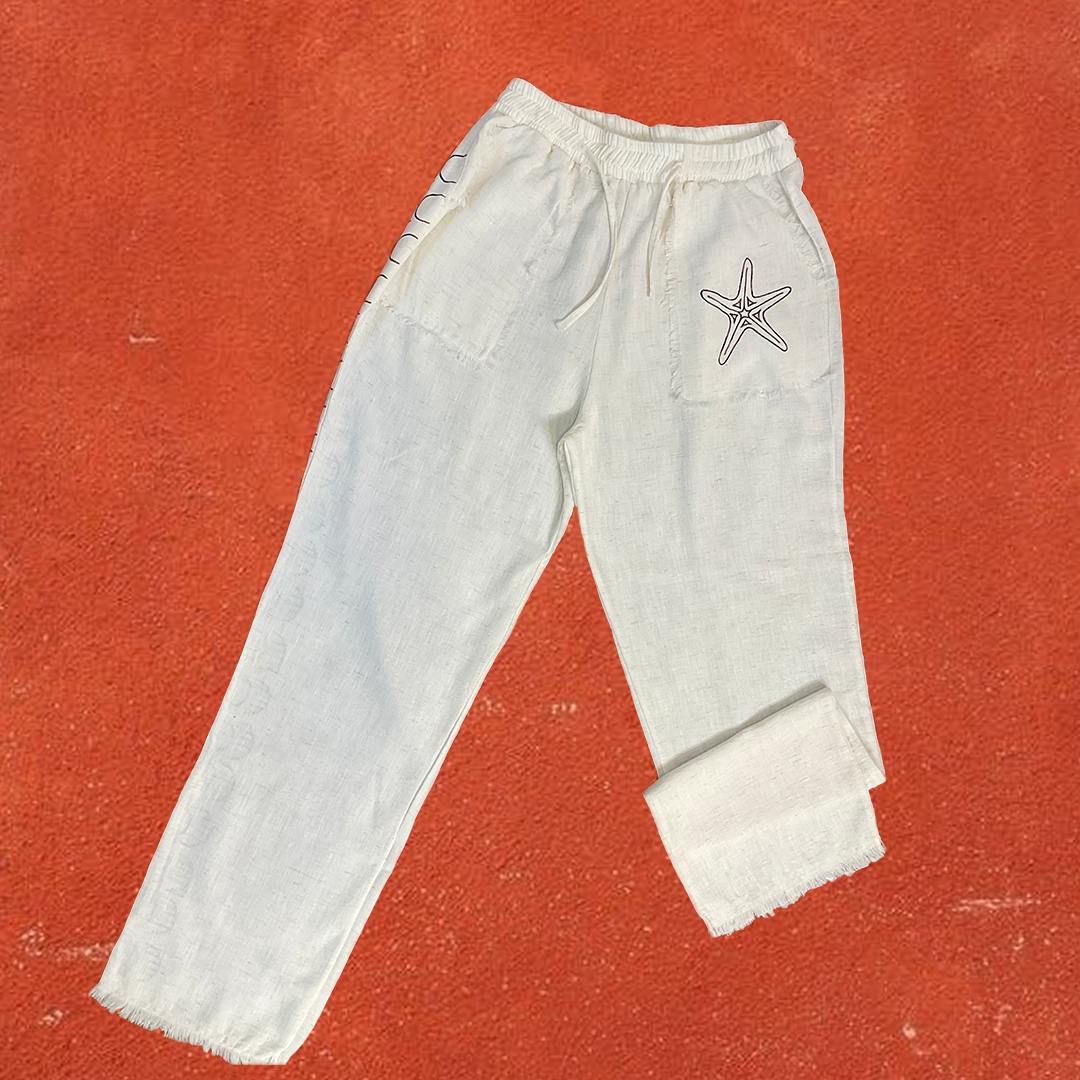 Seava linen pants - black & gold - 1 Linen painted pants