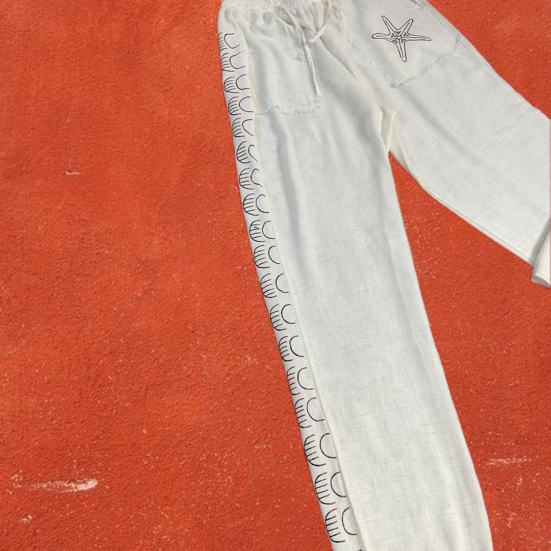 Seava linen pants - black & gold - 2 Linen painted pants