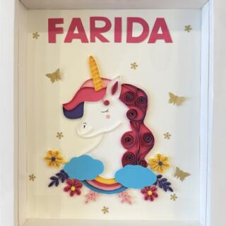 handmade personalized customized baby kids newborn wall frame art paper quilling decor name unicorn
