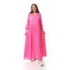 Hot pink cotton silk sleeves long dress