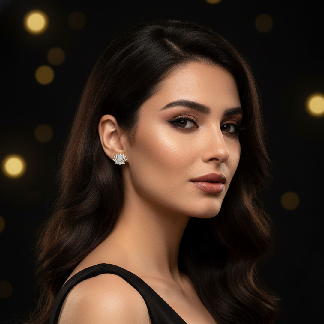 Handmade silver plated Lotus earring for women 1 Handmade silver plated Lotus earring for women