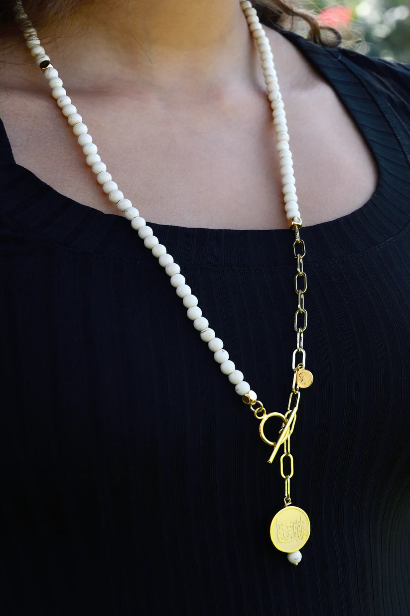 Magnesite rosary necklace/bracelet with 18k Gold Plated Brass Pendant 4 Magnesite3