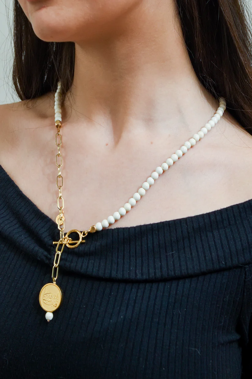 Magnesite rosary necklace/bracelet with 18k Gold Plated Brass Pendant 5 Magnesite4