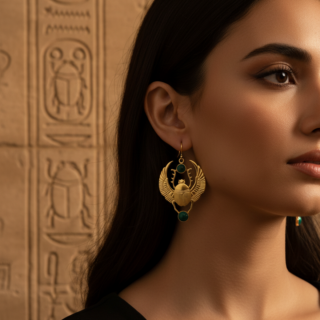 Handmade Malachite Khepri earring for women