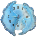 resin wall clock in light blue and silver with stones