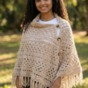 Boho Button crochet Poncho with Fringe