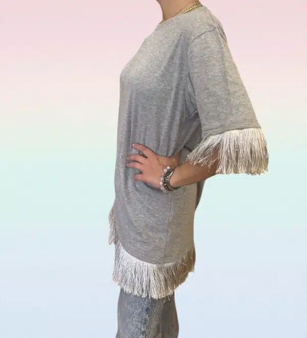 Grey tee with fringe