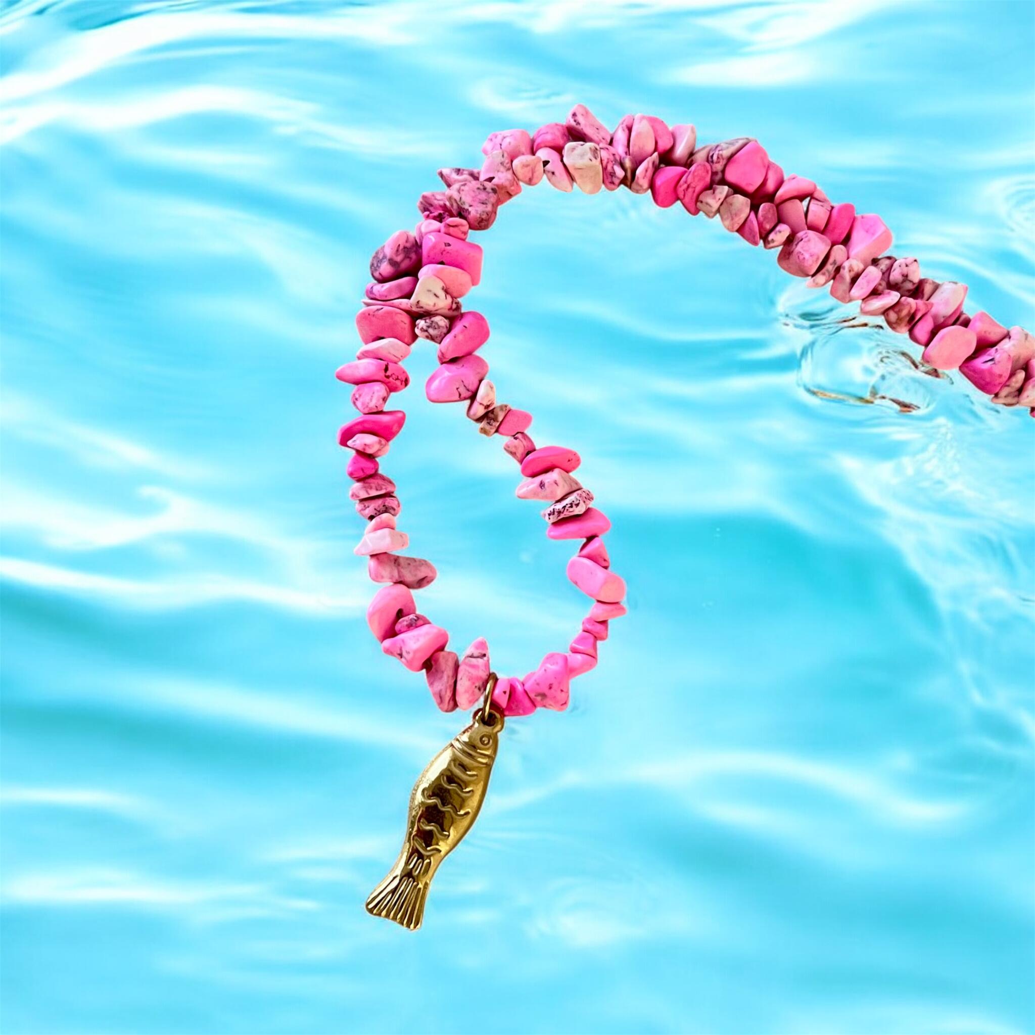 Hot pink golden fish necklace 1 Hot pink golden fish necklace