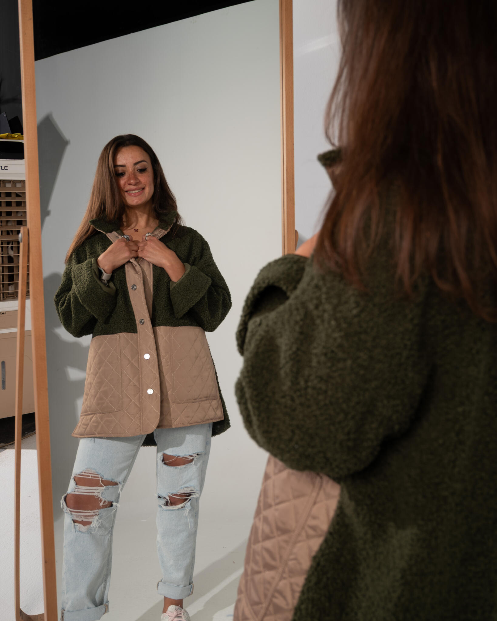 Tiddy quilted jacket beige X olive 1 Tiddy quilted jacket beige X olive