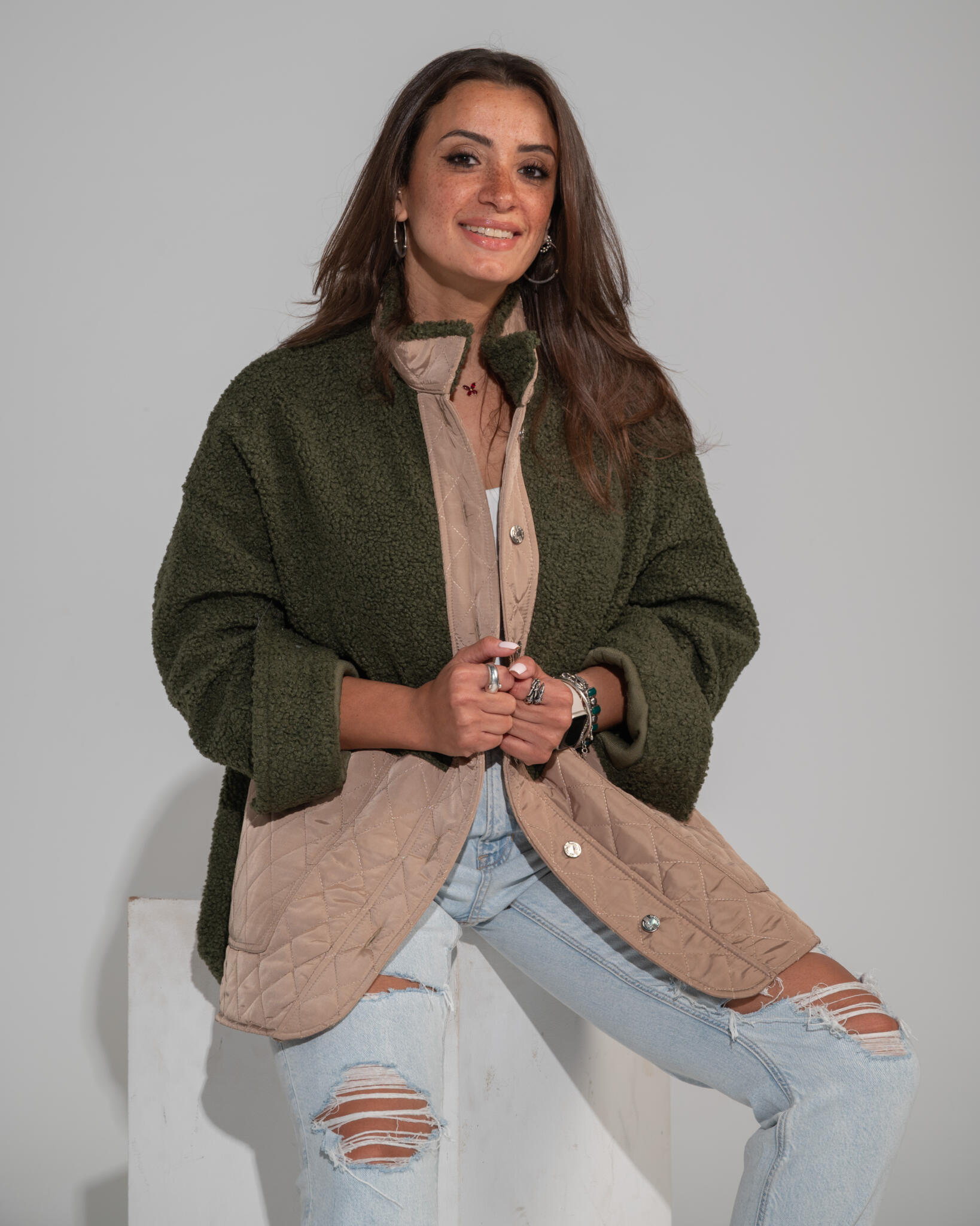 Tiddy quilted jacket beige X olive 2 SAY 2637 scaled