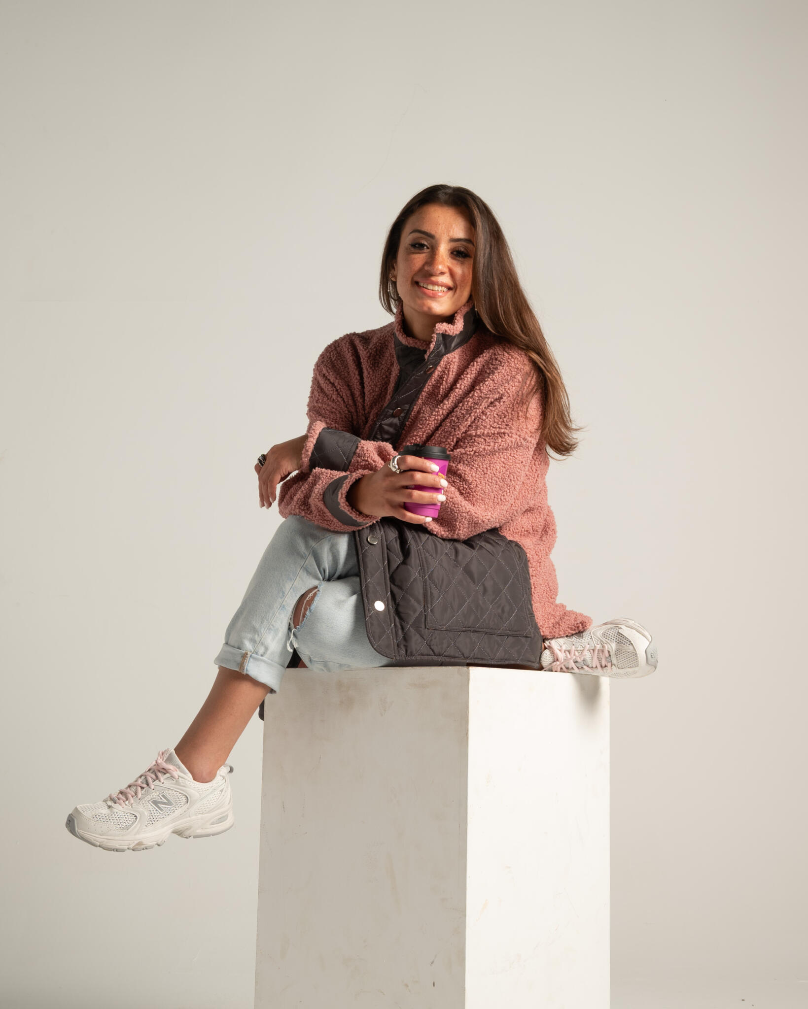 Tiddy quilted jacket pink X grey 1 Tiddy quilted jacket pink X grey