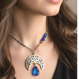 سلسلة ودلاية من النحاس المطلي دهب و فضة و العقيق والزيركون