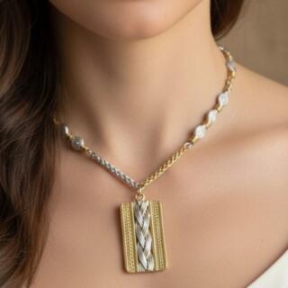 سلسلة ودلاية من النحاس المطلي دهب و فضة