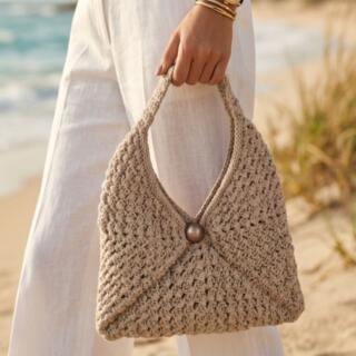 شنطة. هاند. ميد. خيوط مكرمية. قطن. بيج