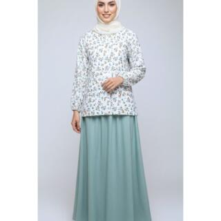 Stylish Set: Mint Green Skirt with Modest Floral Blouse-2