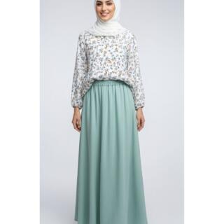 Stylish Set: Mint Green Skirt with Modest Floral Blouse
