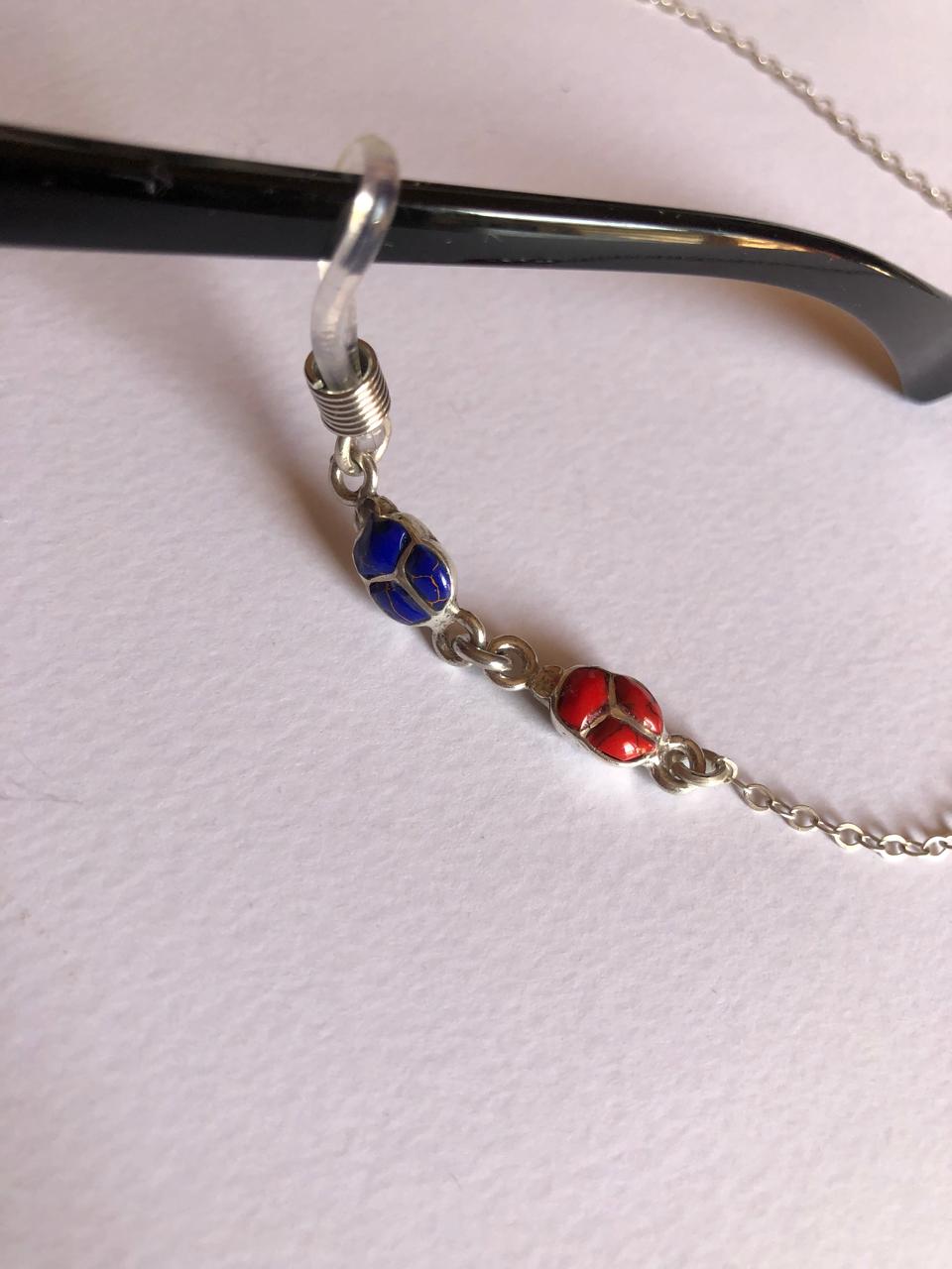 Handmade Original 925 Silver Red Coral & Lapis Scarab Eyewear Holder 1 Handmade Original 925 Silver Red Coral & Lapis Scarab Eyewear Holder