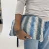 Blue & Grey Raffia Clutch