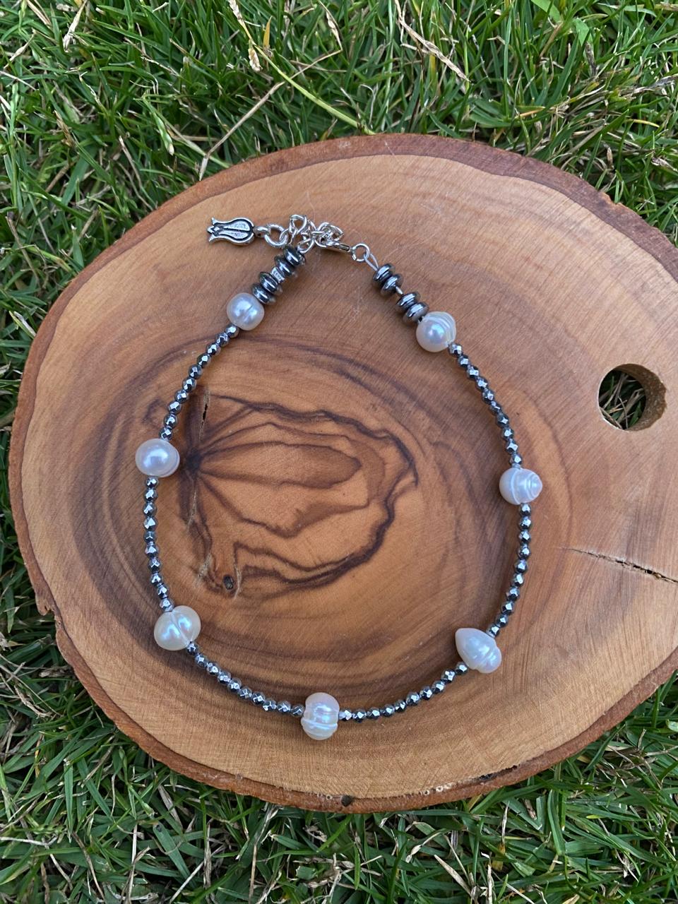 Handmade Original 925 Silver Hematite & Pearl Bracelet 1 Handmade Original 925 Silver Hematite & Pearl Bracelet