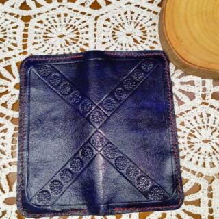 ميني بورتفيه جلد طبيعي بنقشه بسيطه كحلي غامق