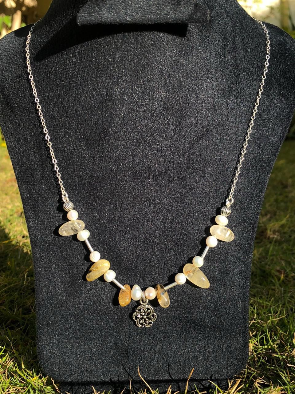 Handmade Original 925 Silver Pearl & Scapolite Necklace 1 Handmade Original 925 Silver Pearl & Scapolite Necklace