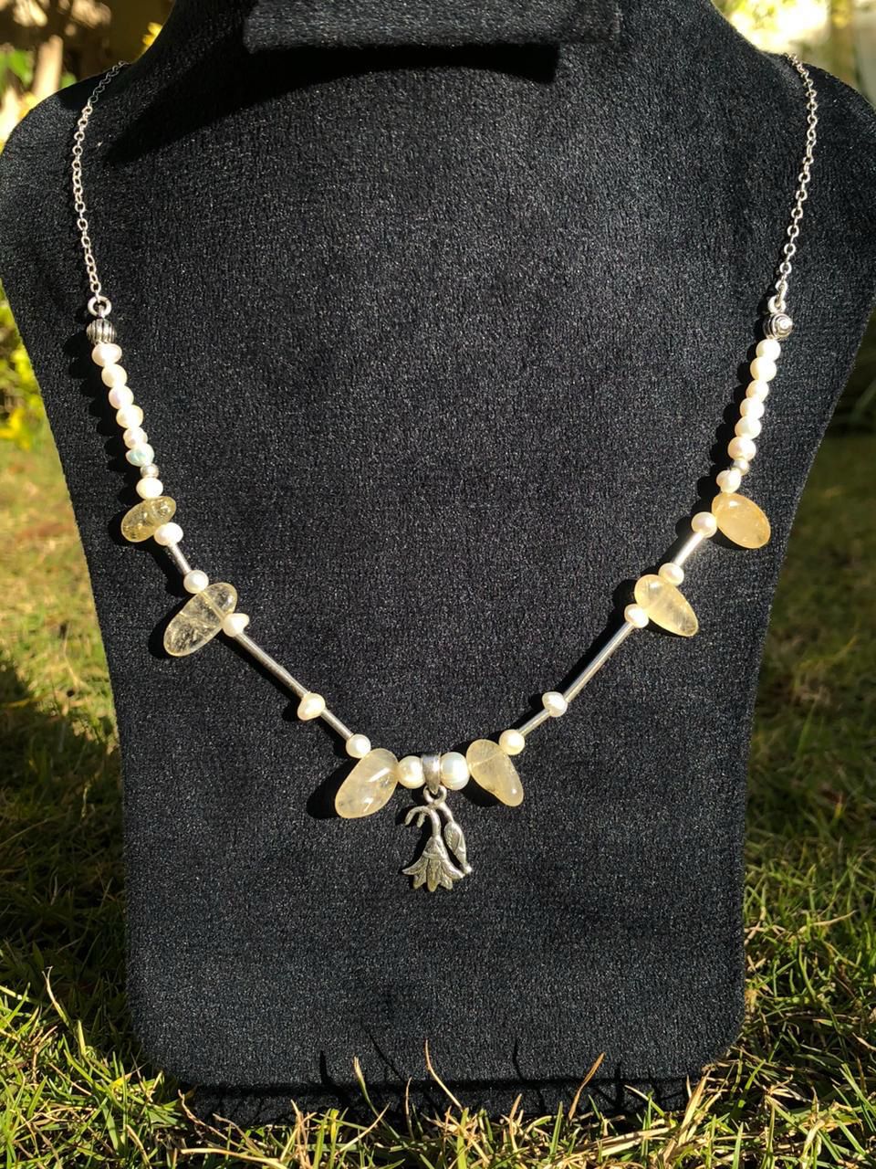 Handmade Original 925 Silver Lotus Pearl & Scapolite Necklace 1 Handmade Original 925 Silver Lotus Pearl & Scapolite Necklace