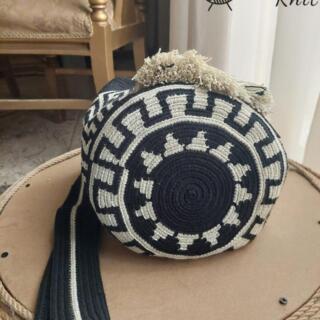 Black and off-white crochet tapestry bag