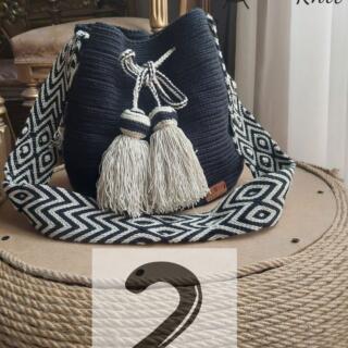 Black tapestry handmade mochila bag with sply slit handle – well knit handcrafted bag